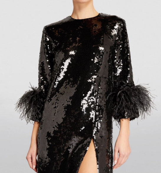 16Arlington Billie Feather-trimmed Midi Dress in Sequin