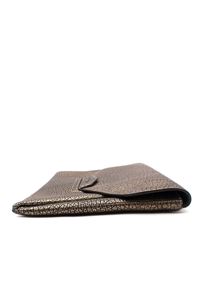 Gold Metallic Embossed Leather Clutch Bag