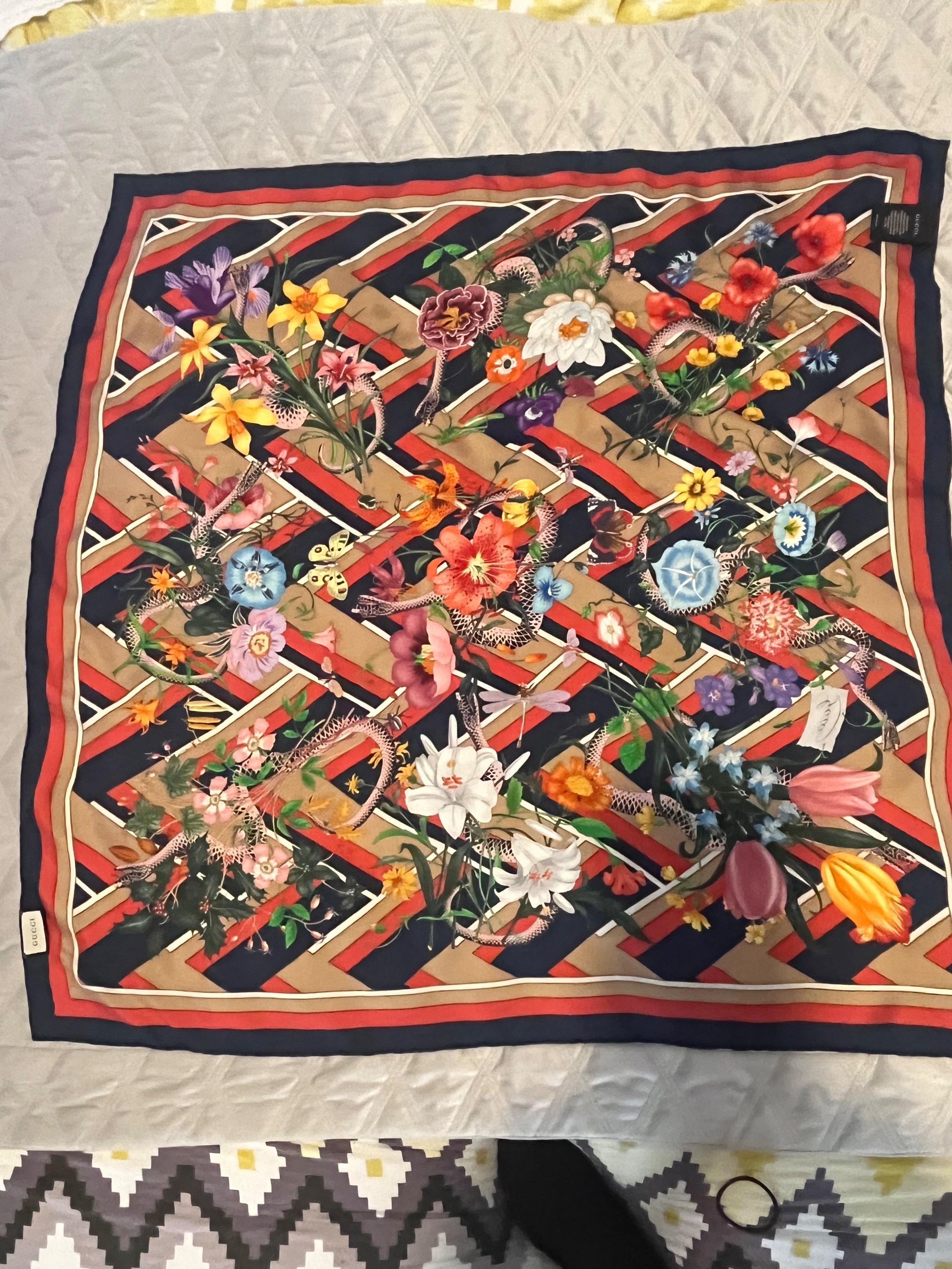 Gucci Floral And Sanke Print Silk Square