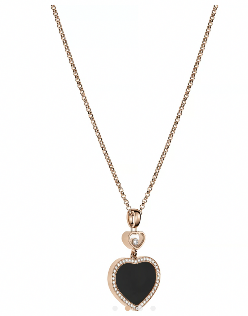 Rose Gold Black Happy Hearts Pendant Necklace