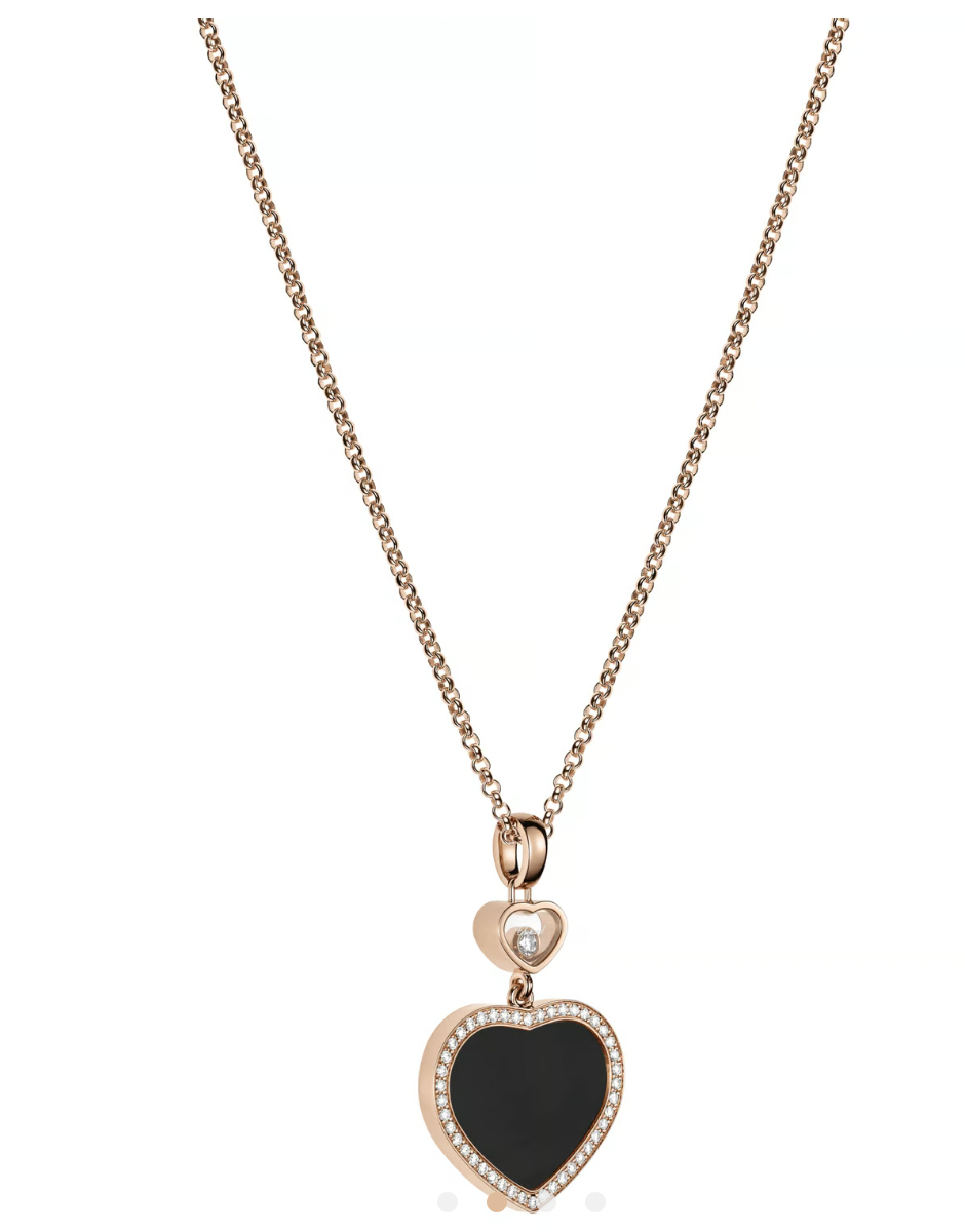 Rose Gold Black Happy Hearts Pendant Necklace
