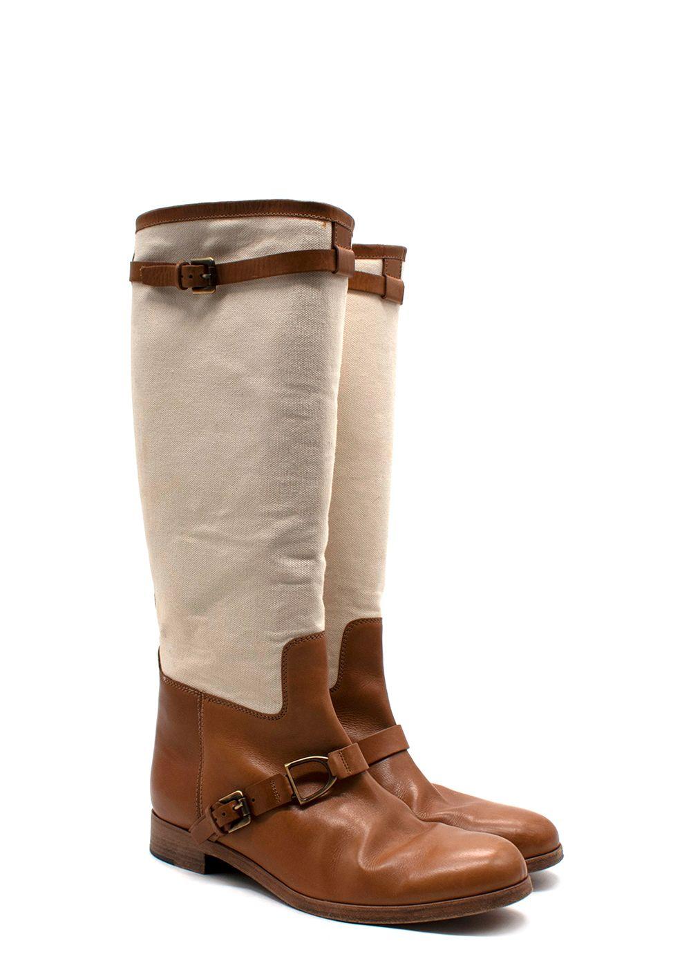 Ralph Lauren Beige Canvas-Leather Riding Boot