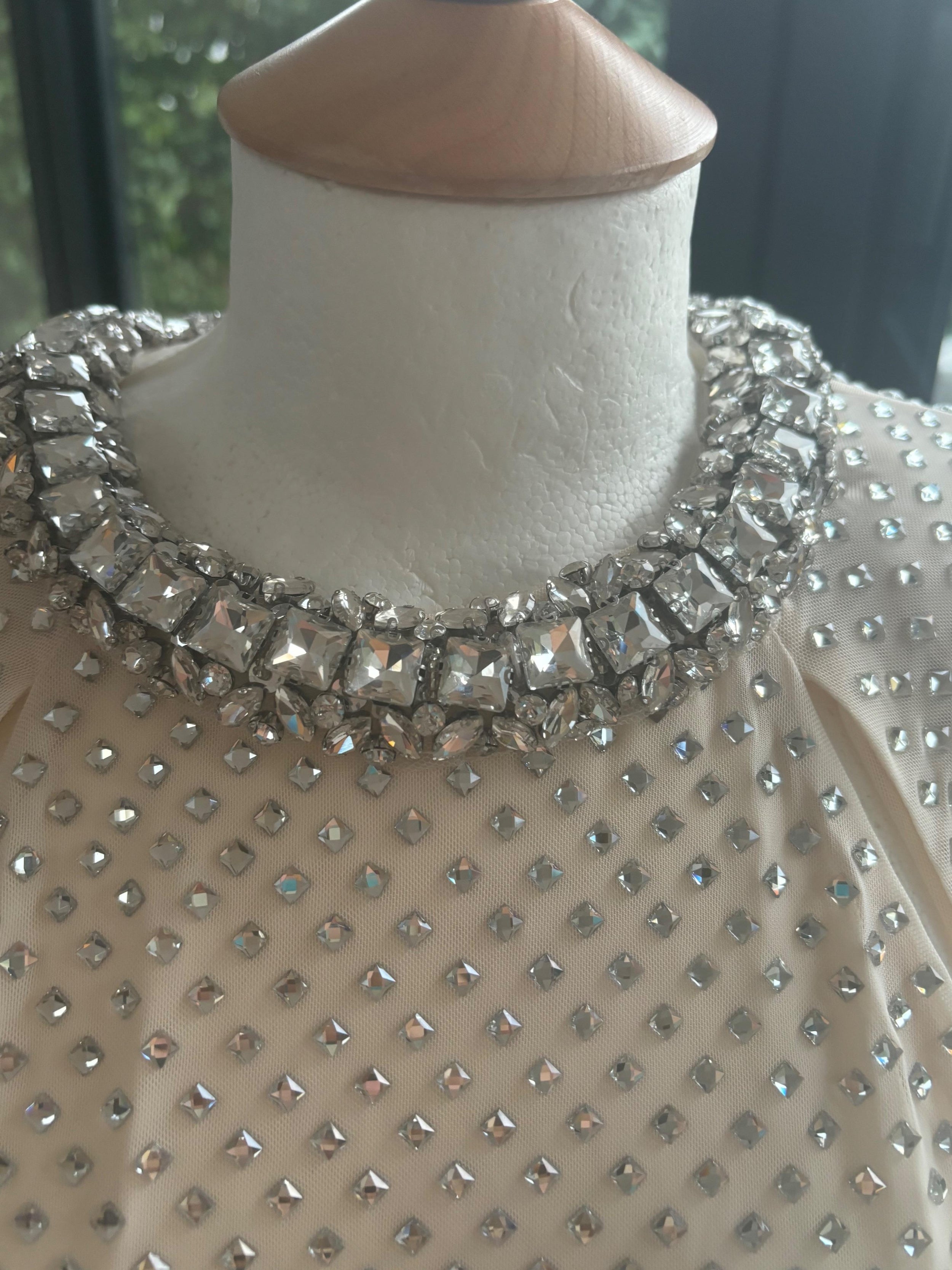 Self Portrait Cream Crystal Embellished Maxi Dress