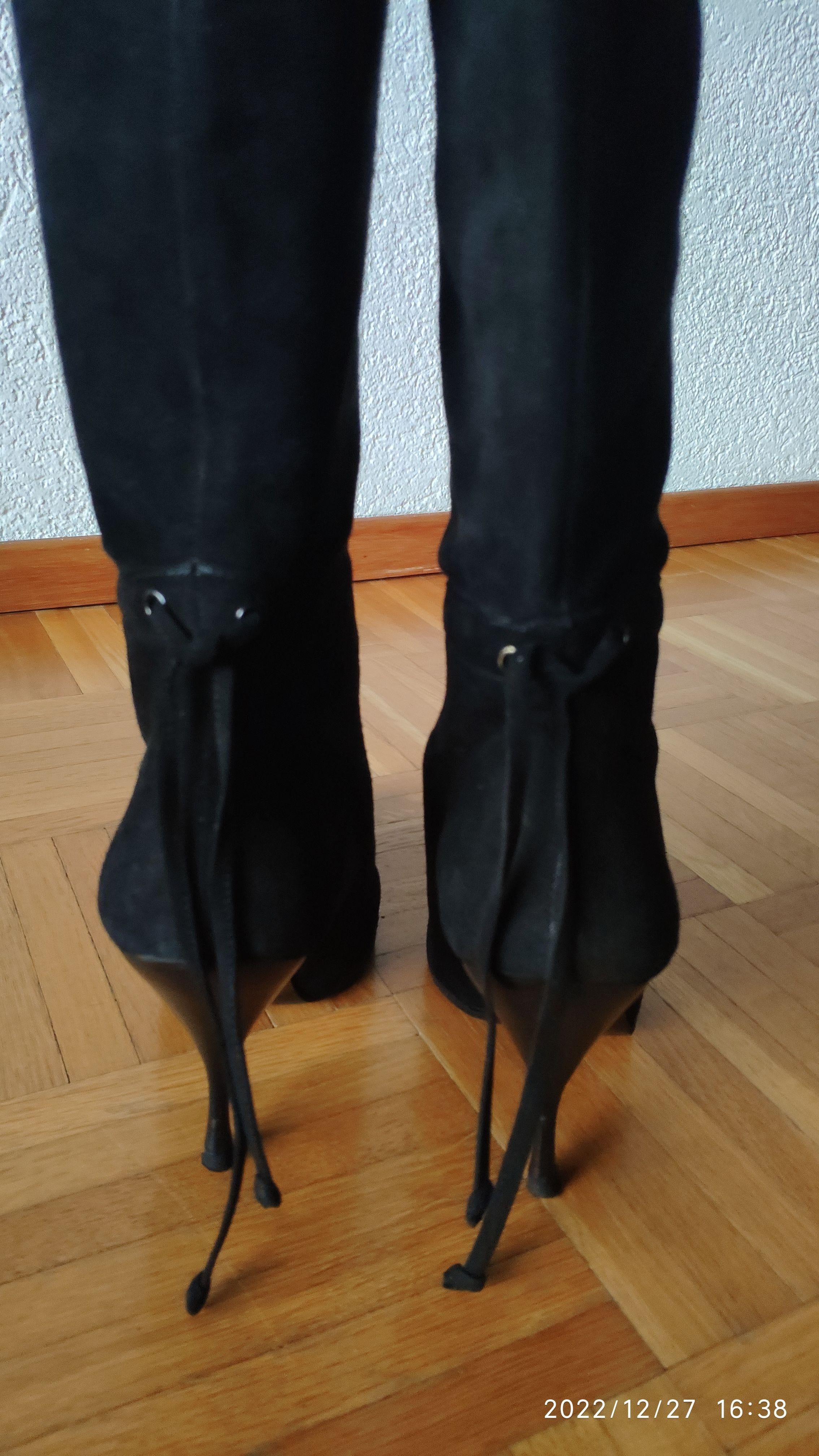 Black Suede Ankle Tie Tall Boots