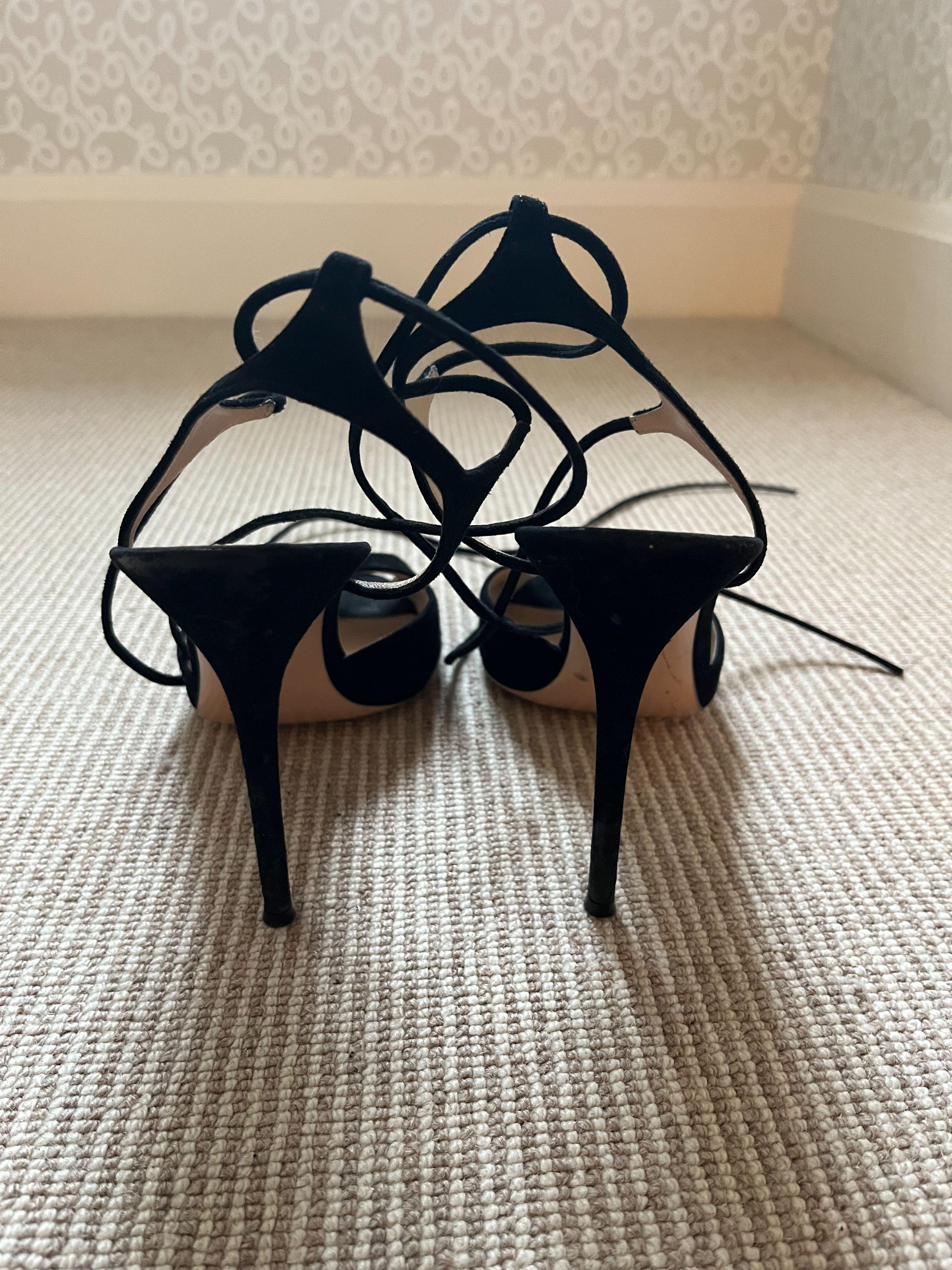 Gianvito Rossi Black Suede Wrap Around Heels