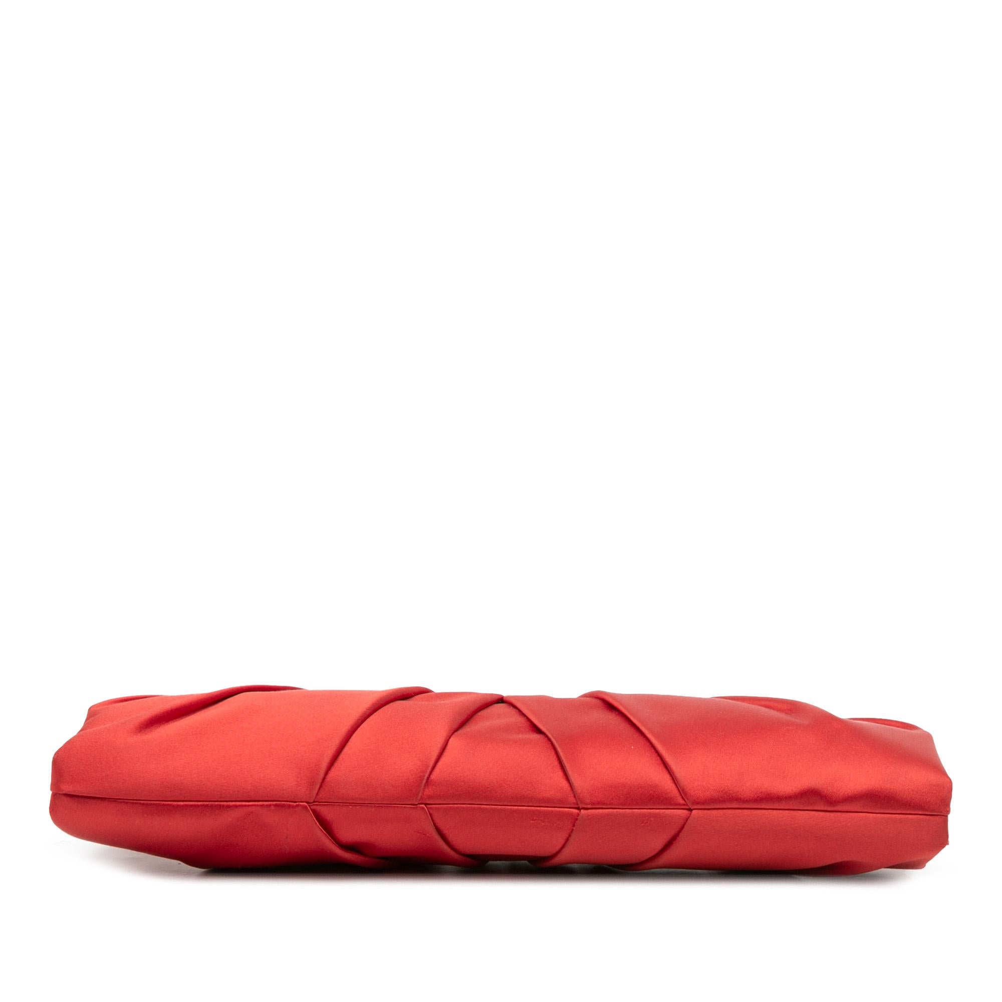 Valentino Red Satin Pleated Chain Evening Clutch