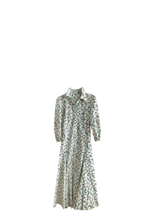 Green, Ivory & Black Floral Shirt Dress