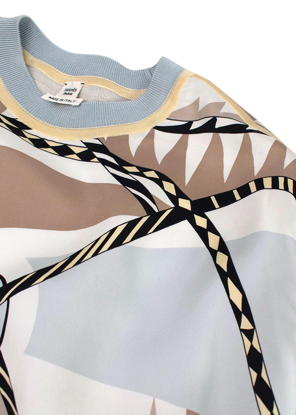 Hermes Blue and Beige Figure Artistique Silk & Cotton Jumper