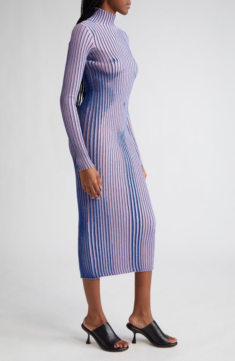 Lilac Metallic Rib Midi Dress