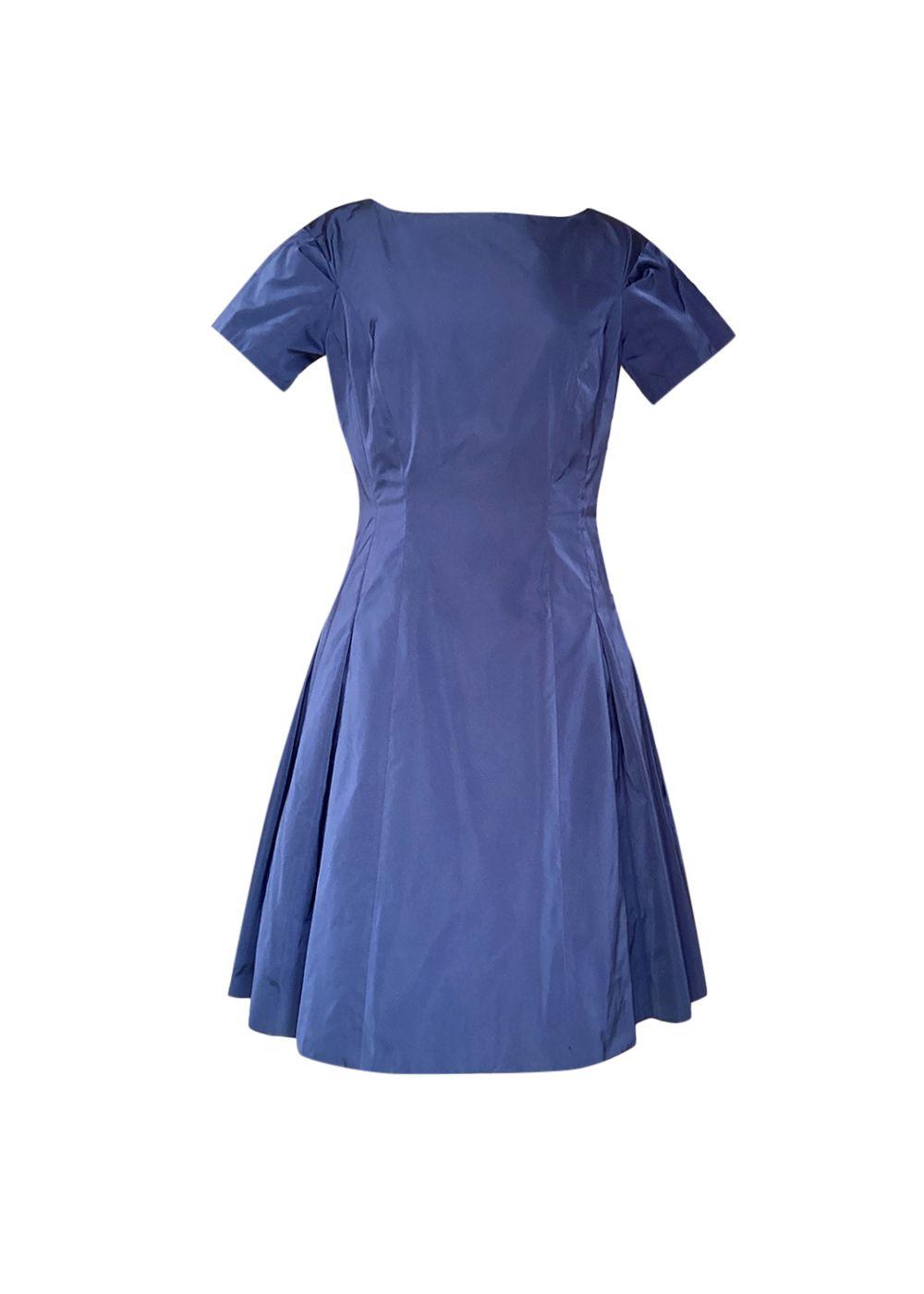 Box Pleated Short Sleeved Silk Blend Dress