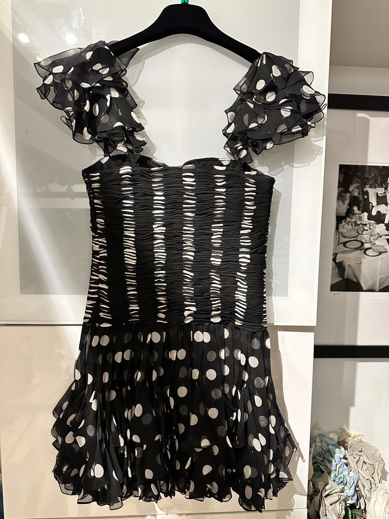Valentino Black and White Polka Dot Ruched Mini Dress