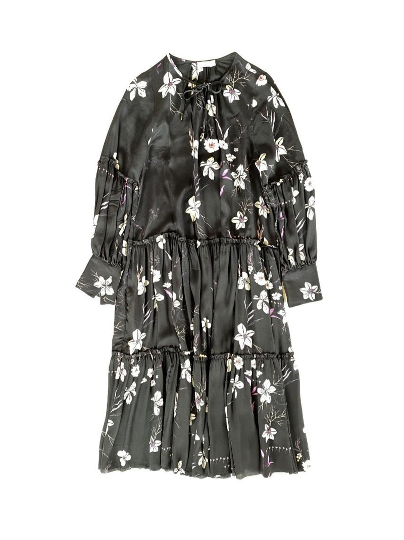 Closed Floral Print Satin Dress