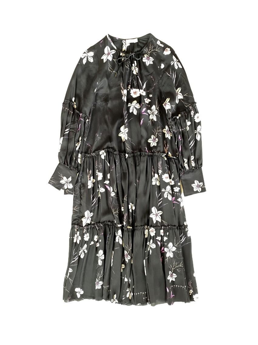 Closed Floral Print Satin Dress