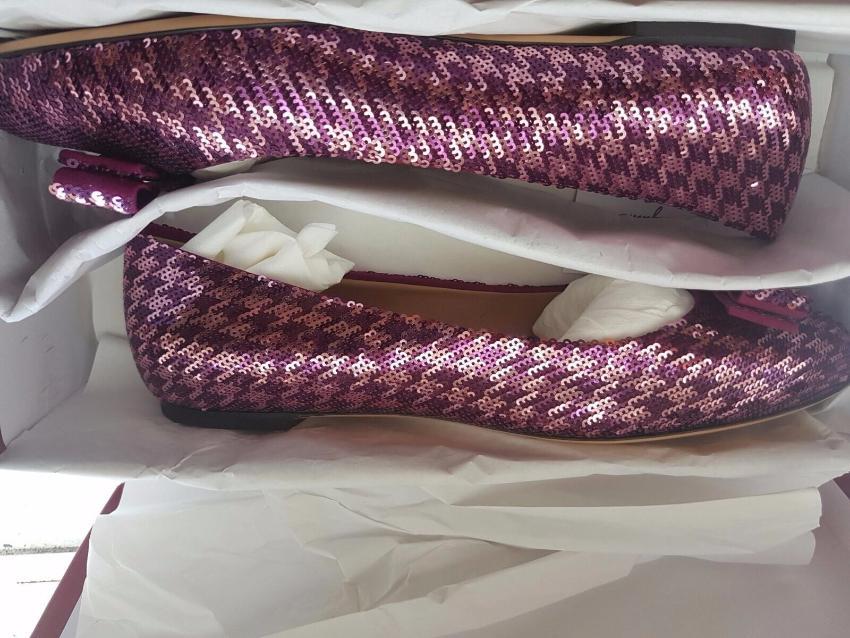 Salvatore Ferragamo Varina Houndstooth Sequin Bow Ballet Flat