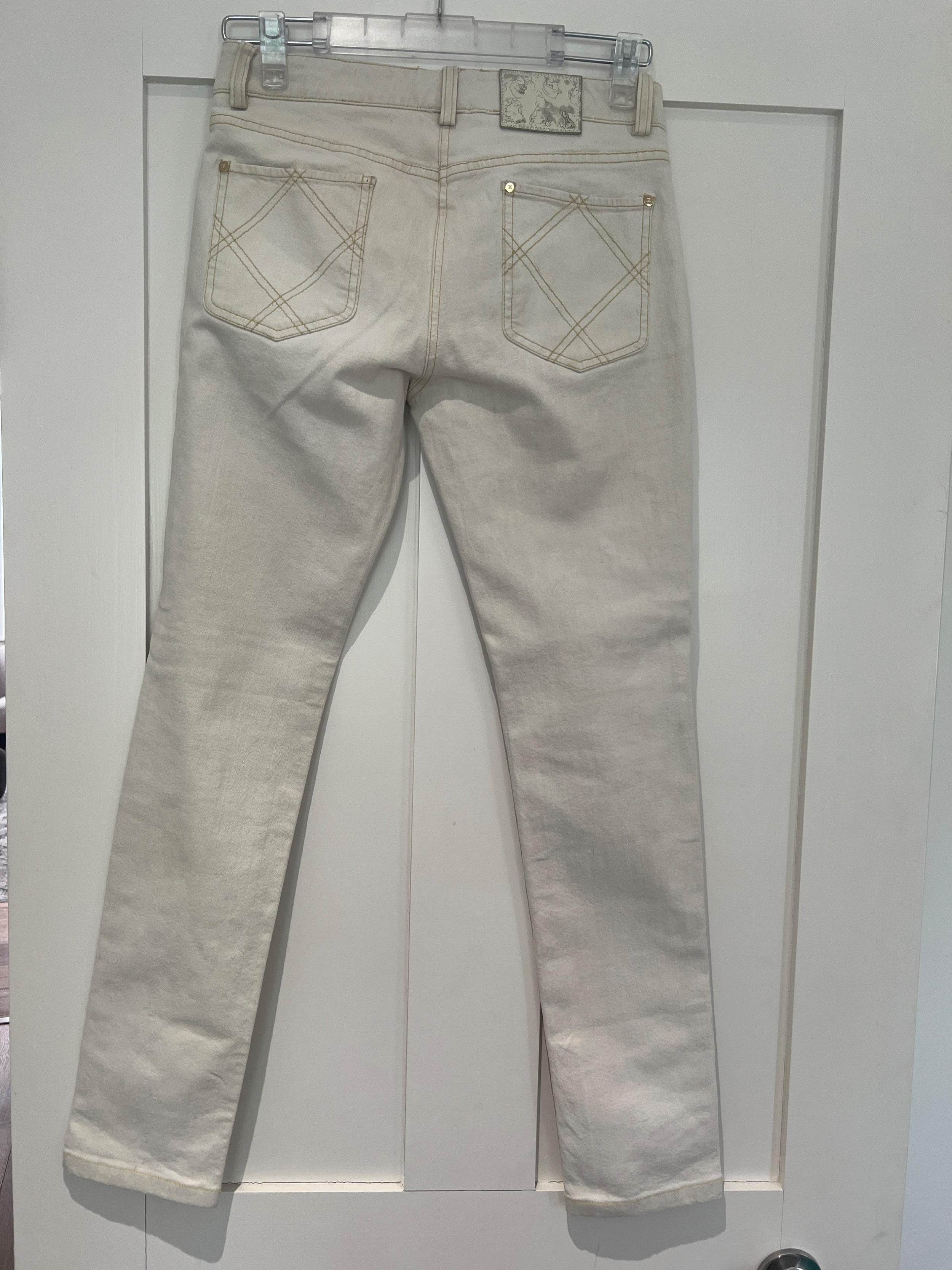 White Pocket Detail Straight Leg Jeans
