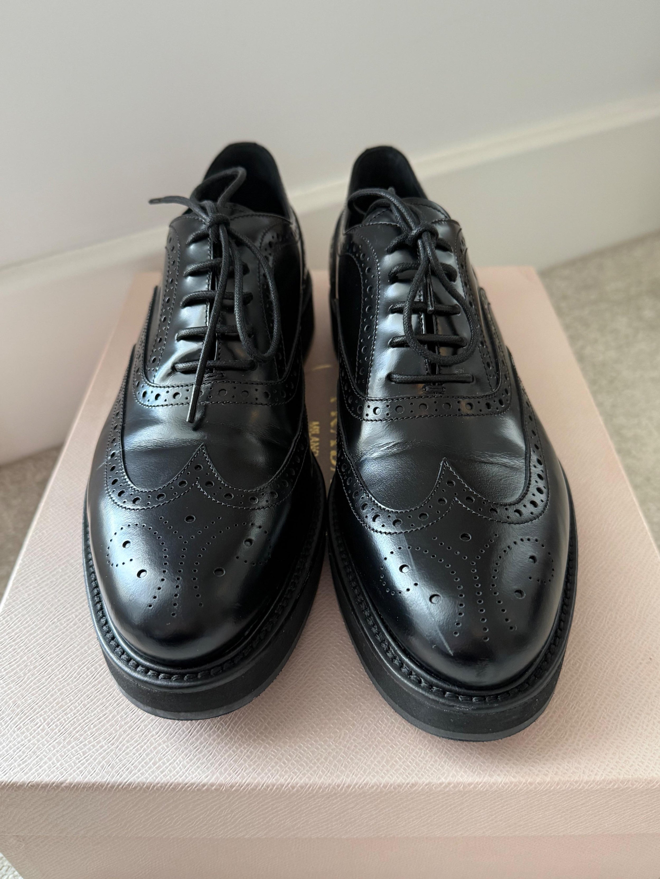 Prada Black Leather Brogues