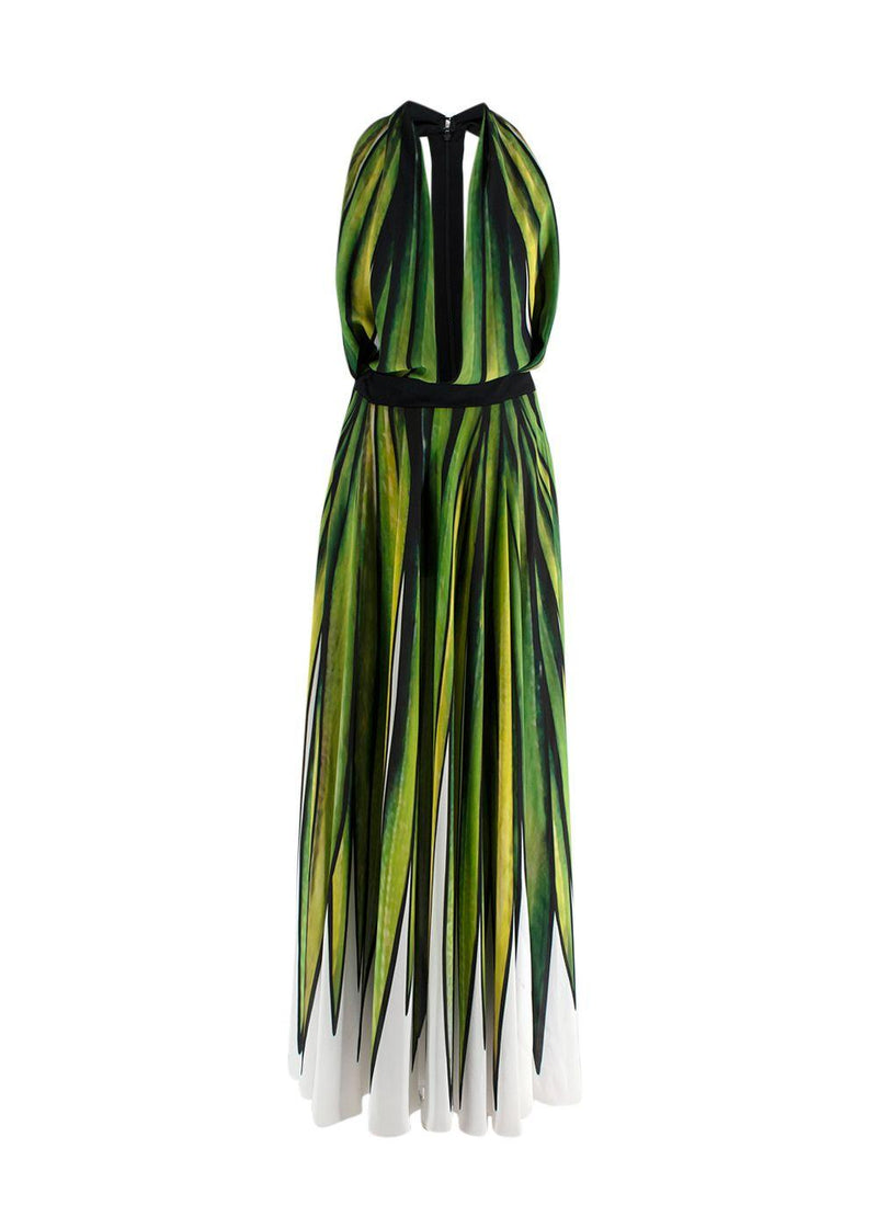 RUNWAY Elie Saab Green Patterned Deep Plunge Gown