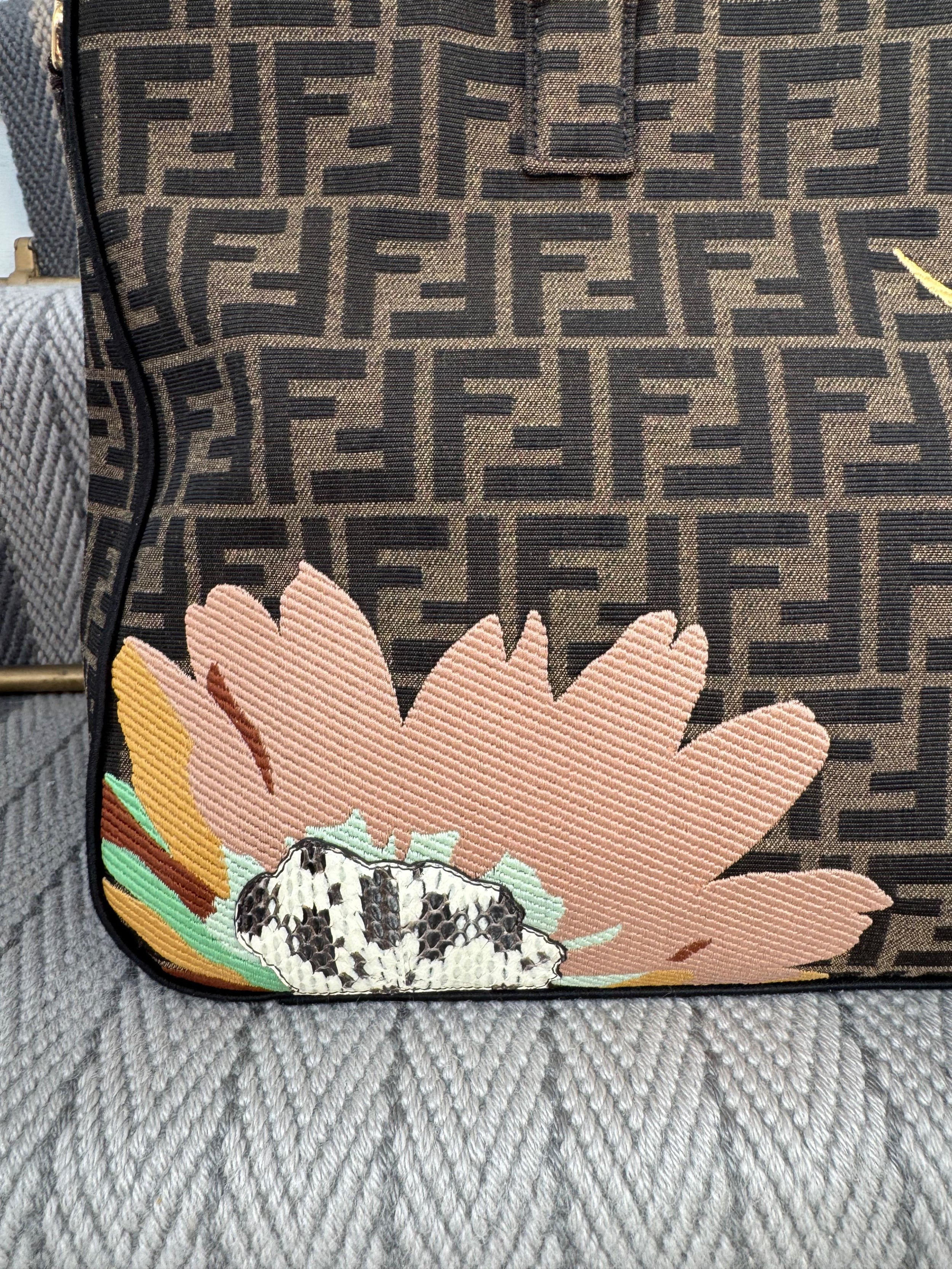 Fendi Exotic Flower Coated Canvas Shoulder Tote