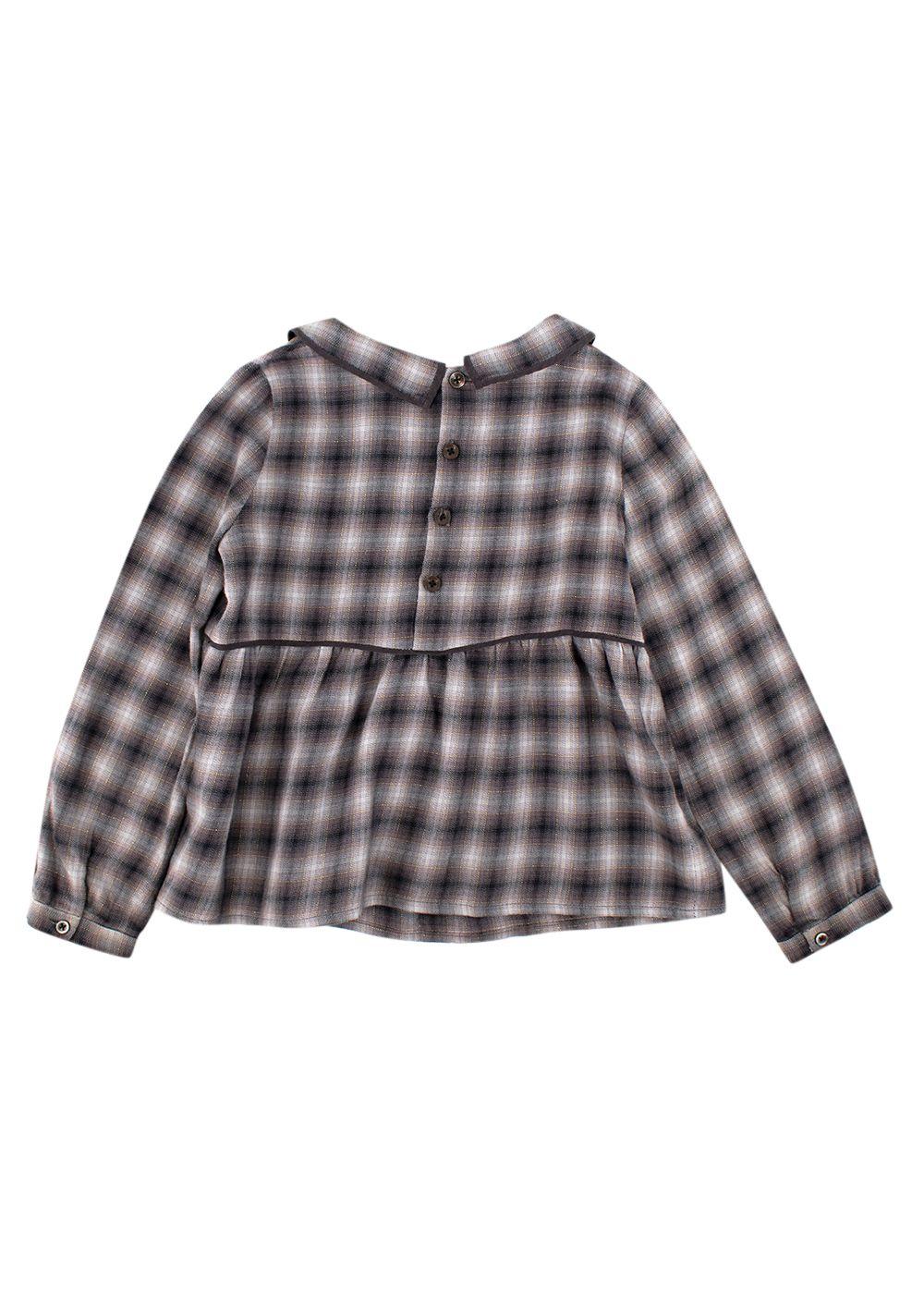Kids 6Y Grey Monochrome Check Lurex Woven Top