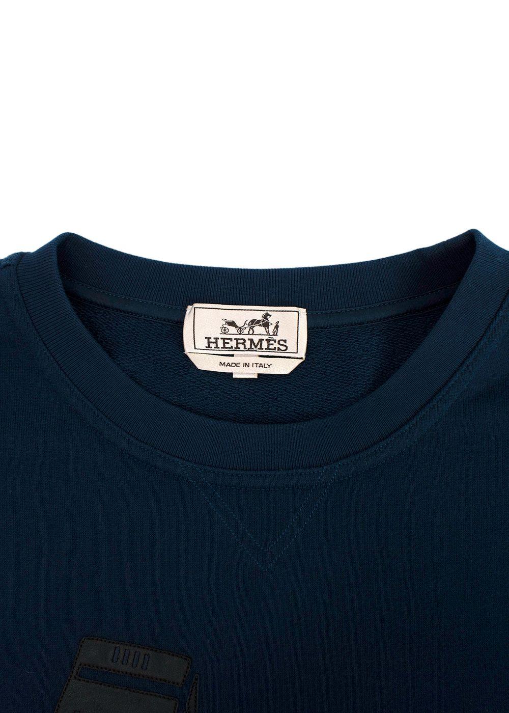 Hermes Navy Sweatshirt with Black Leather Detail