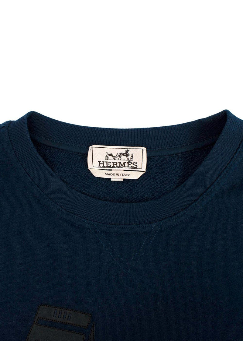 Hermes Navy Sweatshirt with Black Leather Detail