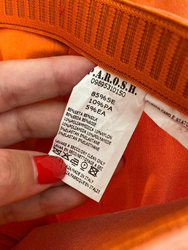 PAROSH Orange Silk Slim Fit Pants