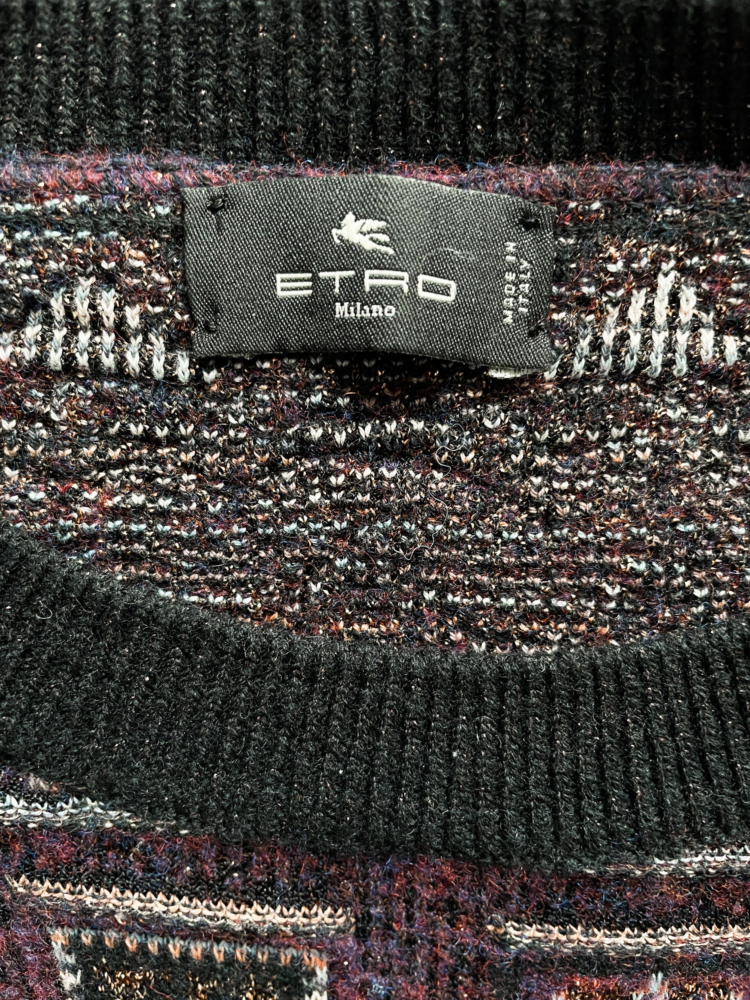 Etro Purple Patchwork Jacquard Wool Jumper
