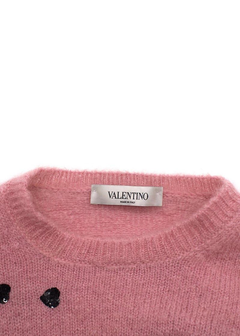 Valentino Pink Sequin Embellished Mohair Blend Jumper