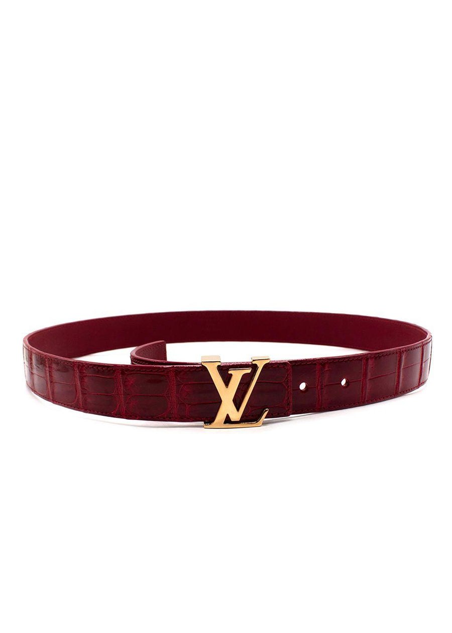 Louis Vuitton Fuchsia Crocodile Heritage Belt with Gold Hardware