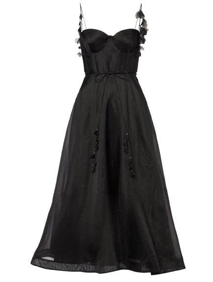 Zimmermann  Floral Linene Black Midi Dress