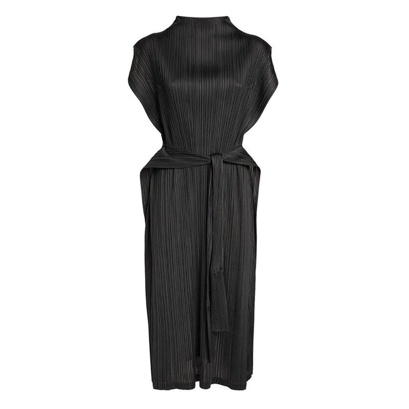 Black Pleats Please Confetti Bits Mock Neck dress