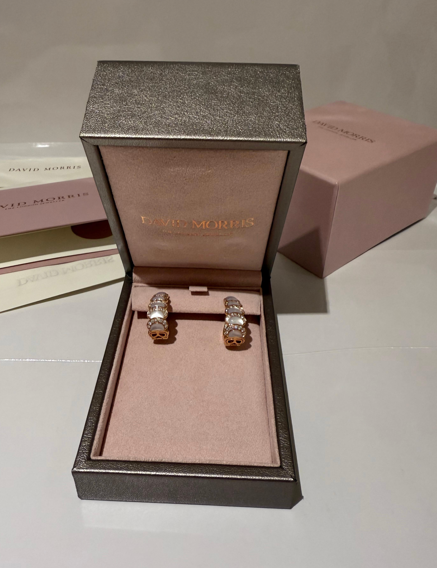 David Morris Diamond Set Mother Of Pearl Fortuna Earrings