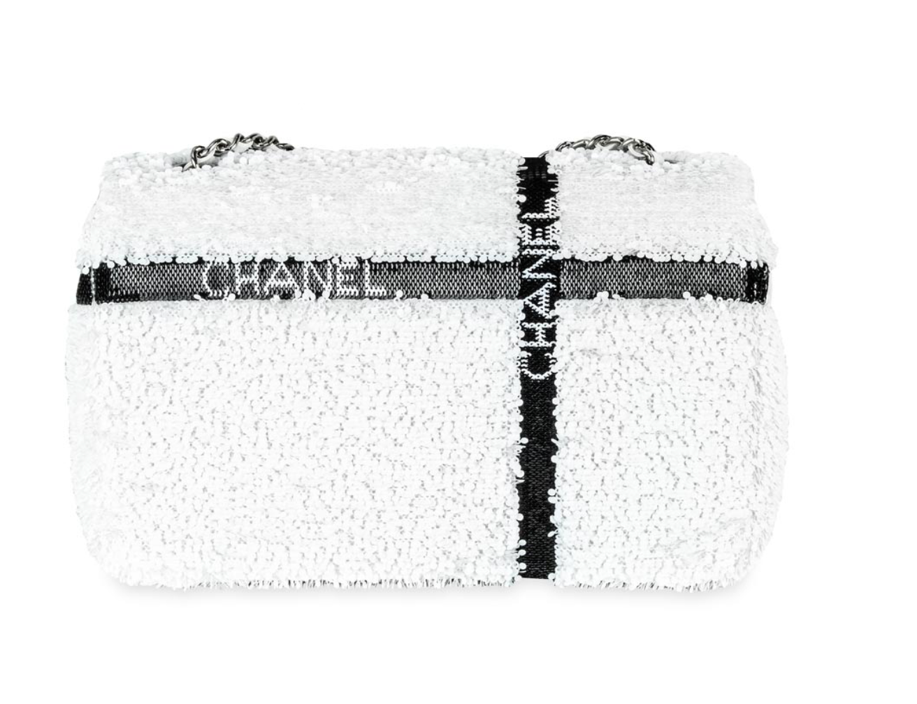 Chanel White & Black Sequin Bow Mini Flap Bag