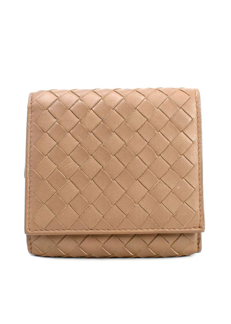 Bottega Veneta  Beige  Small Intrecciato Tri-Fold Wallet