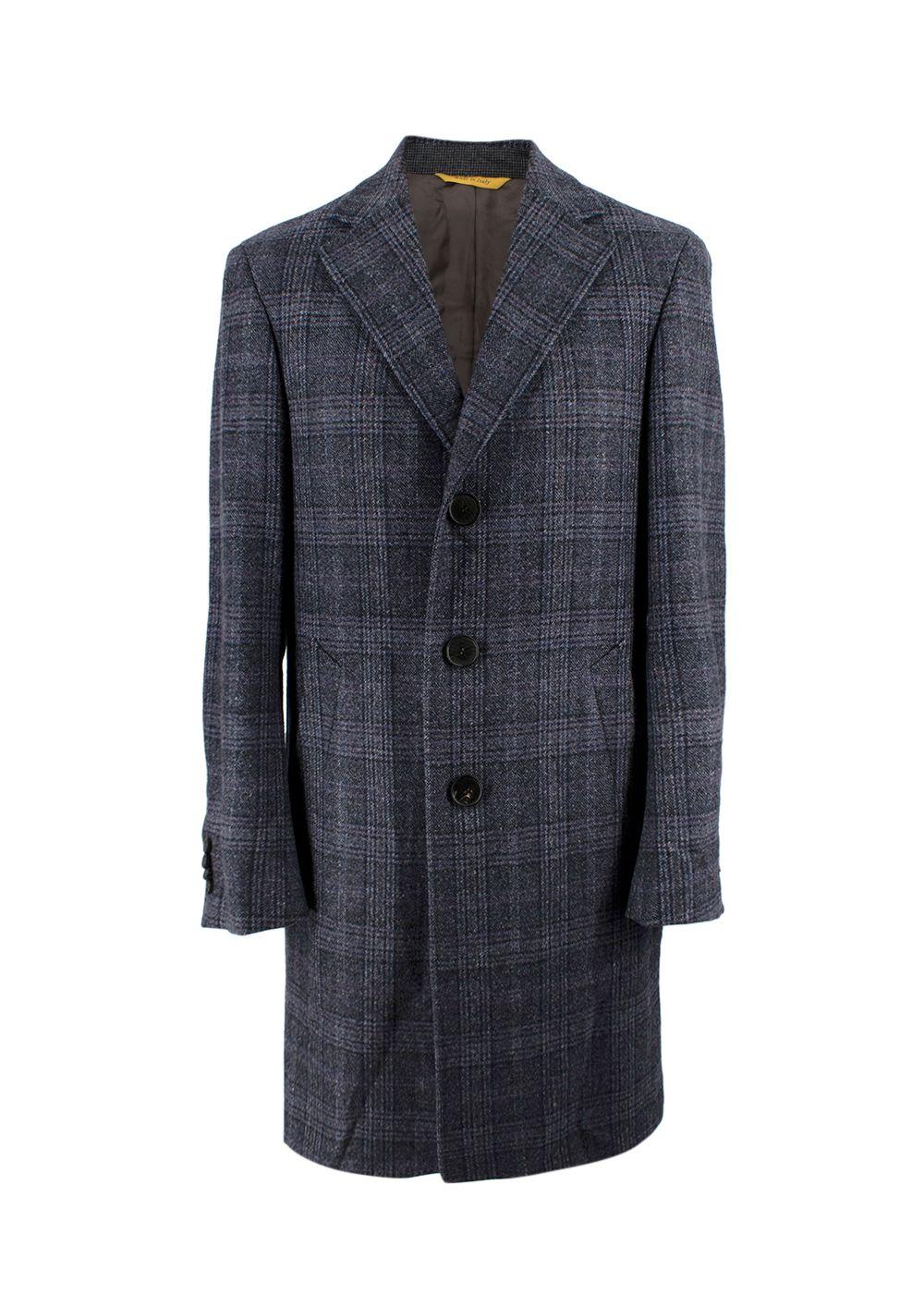 Canali Navy Check Kei Longline Coat