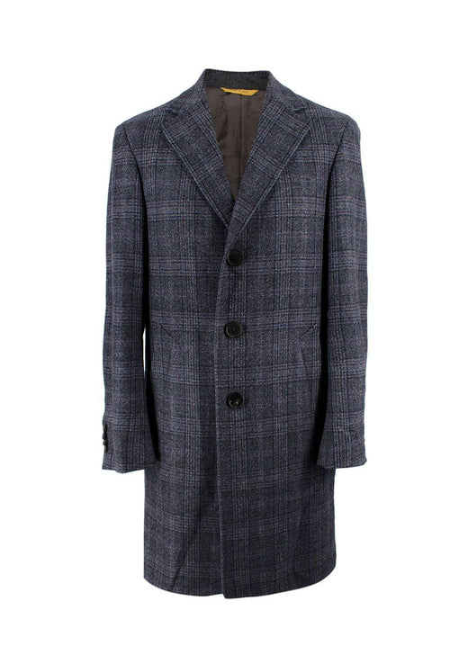 Canali Navy Check Kei Longline Coat