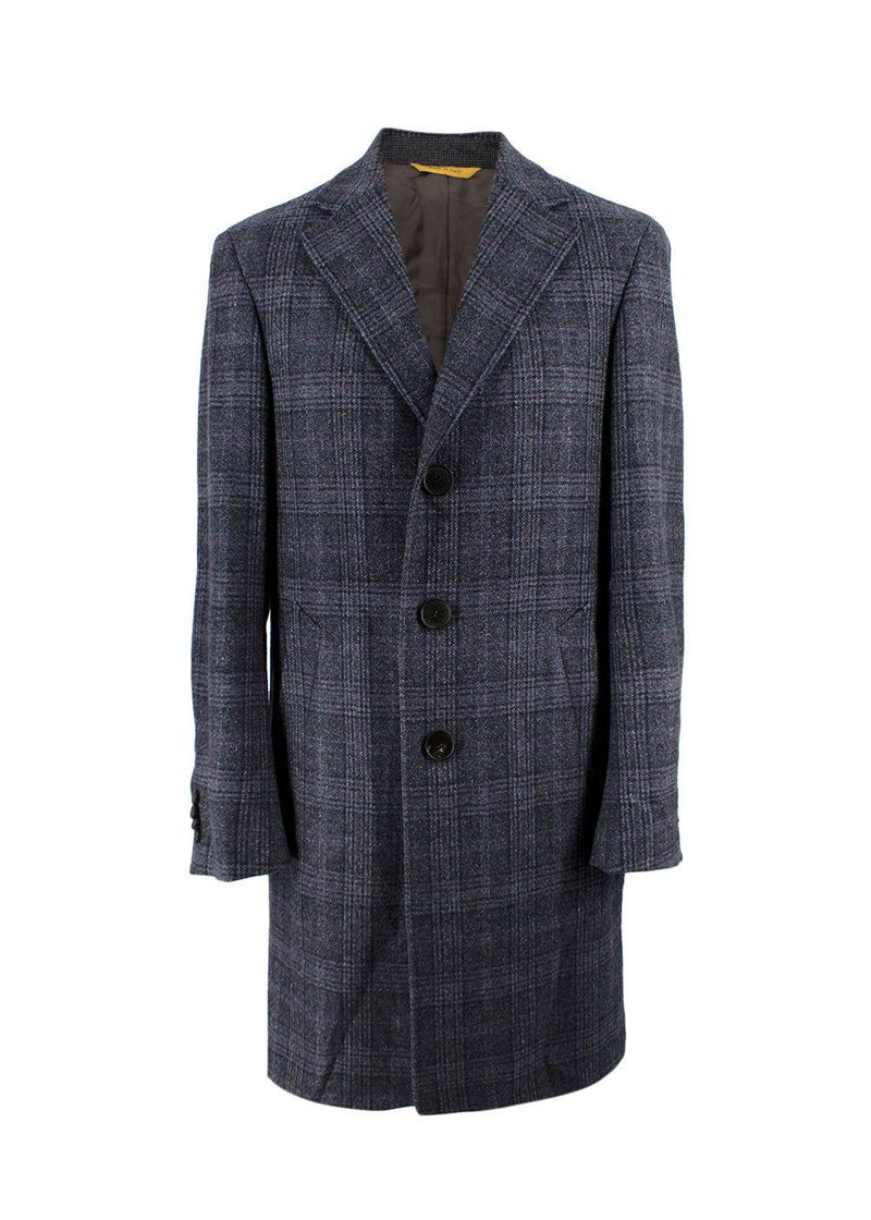 Canali Navy Check Kei Longline Coat