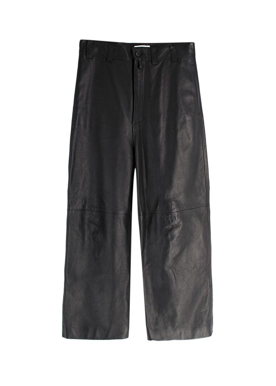 Balenciaga Black Unisex Straight Leg Leather Trousers