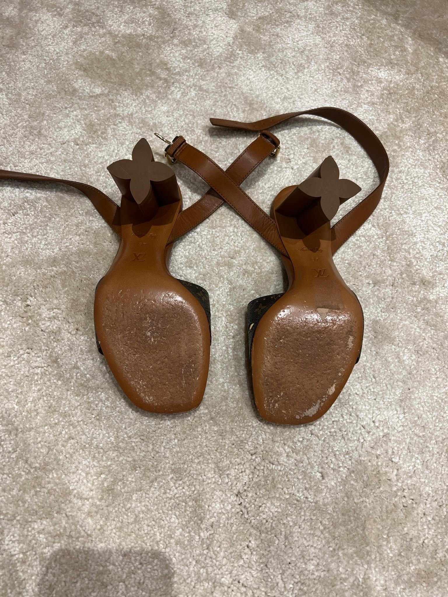 Monogram canvas & leather silhouette heeled sandals