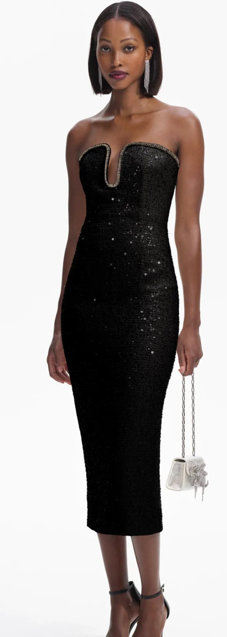 Self-Portrait Black Sequin-embellished Boucle Midi Dress