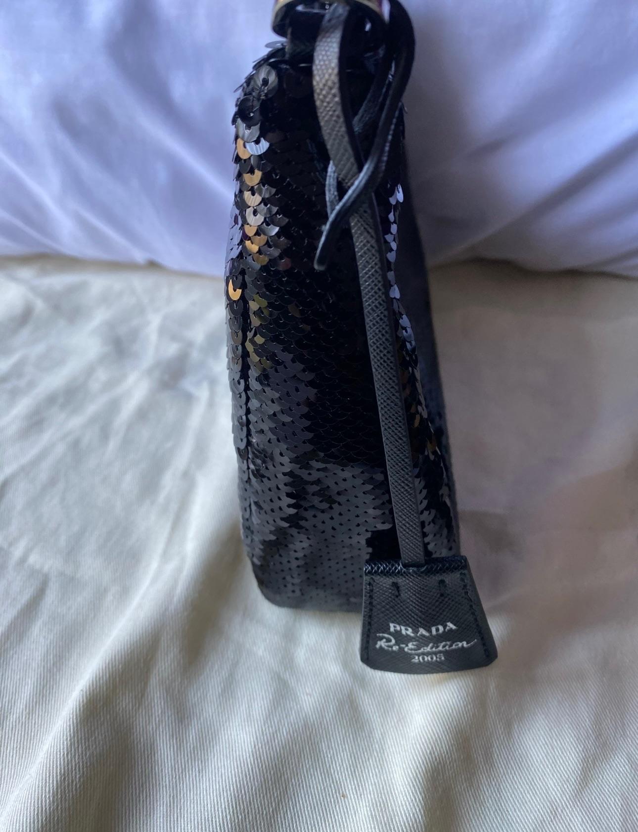 Prada Black Sequin Re-edition 2005 Shoulder Bag