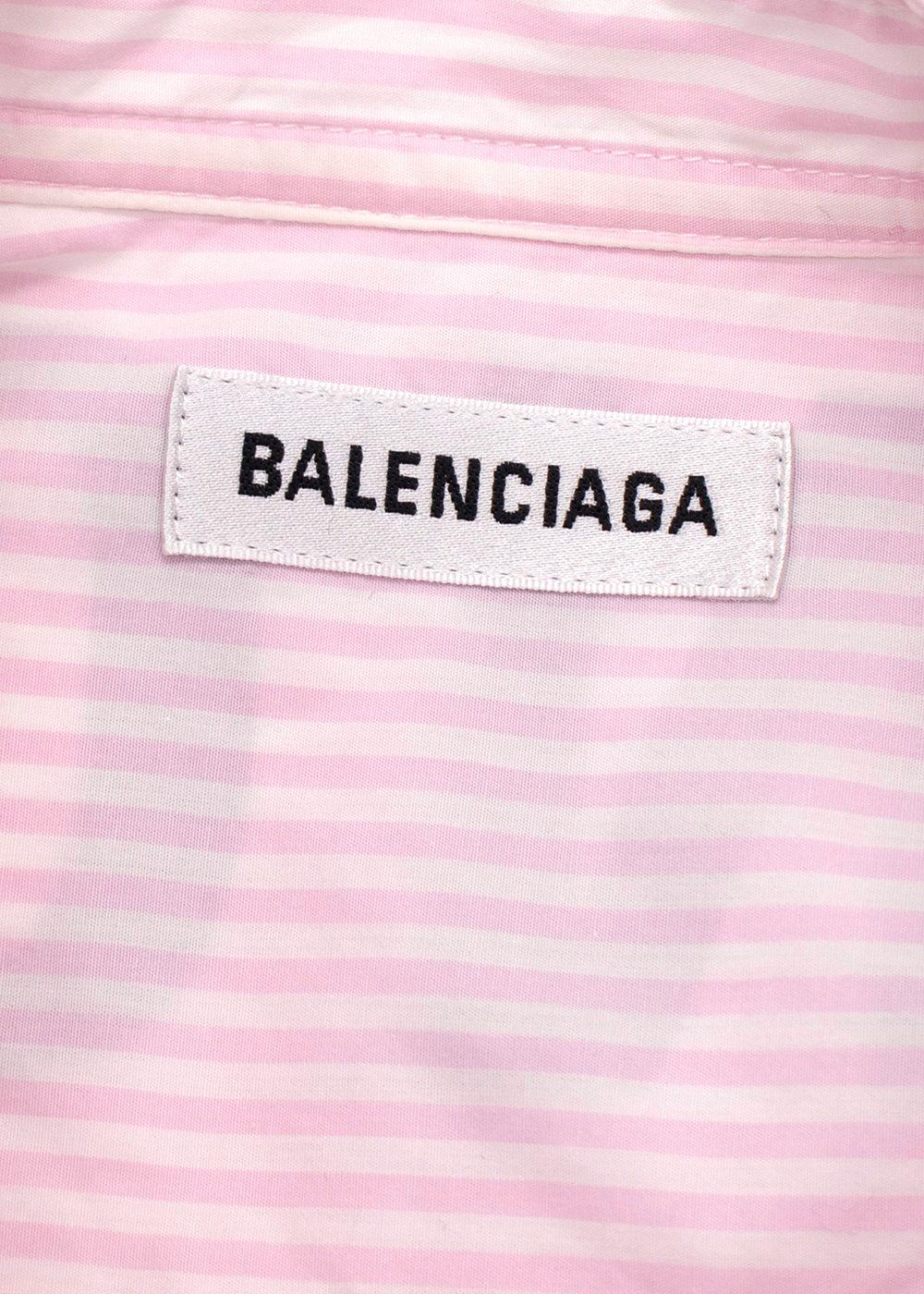 Balenciaga  Pink Striped Shirt with Neck Tie and Logo Detail