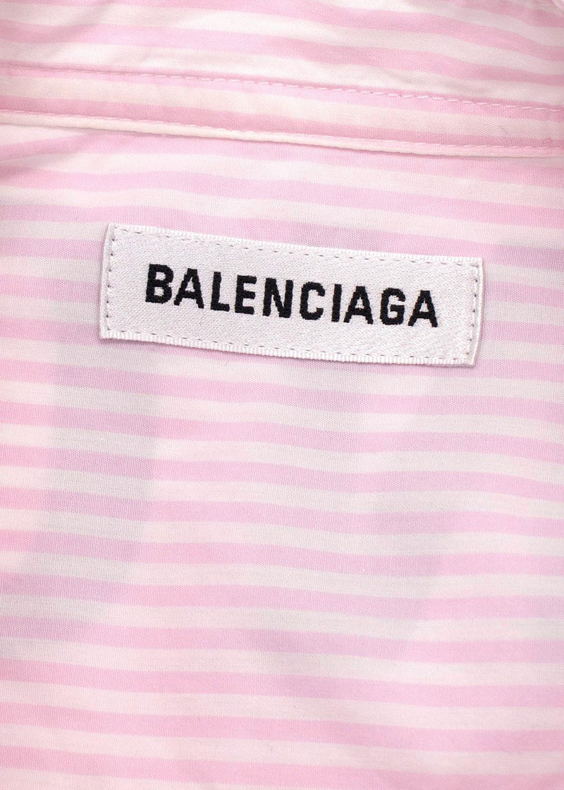Balenciaga  Pink Striped Shirt with Neck Tie and Logo Detail