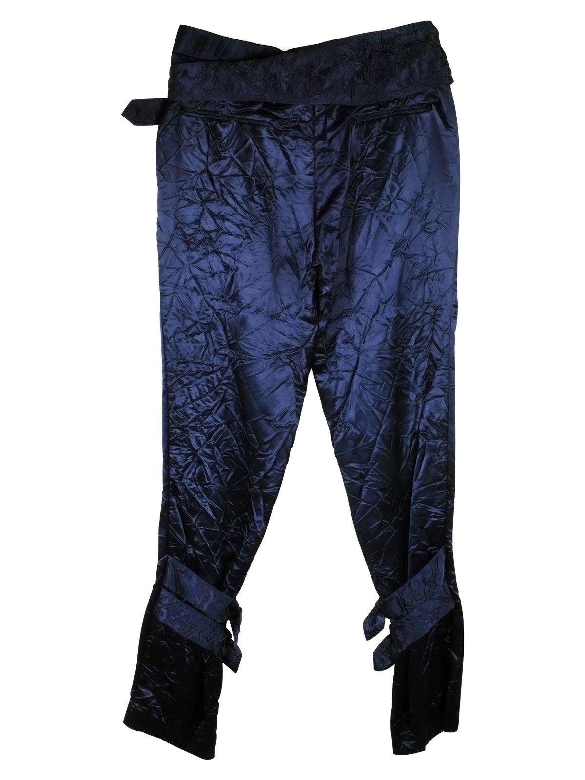 Navy Hammered Satin Buckle Pants