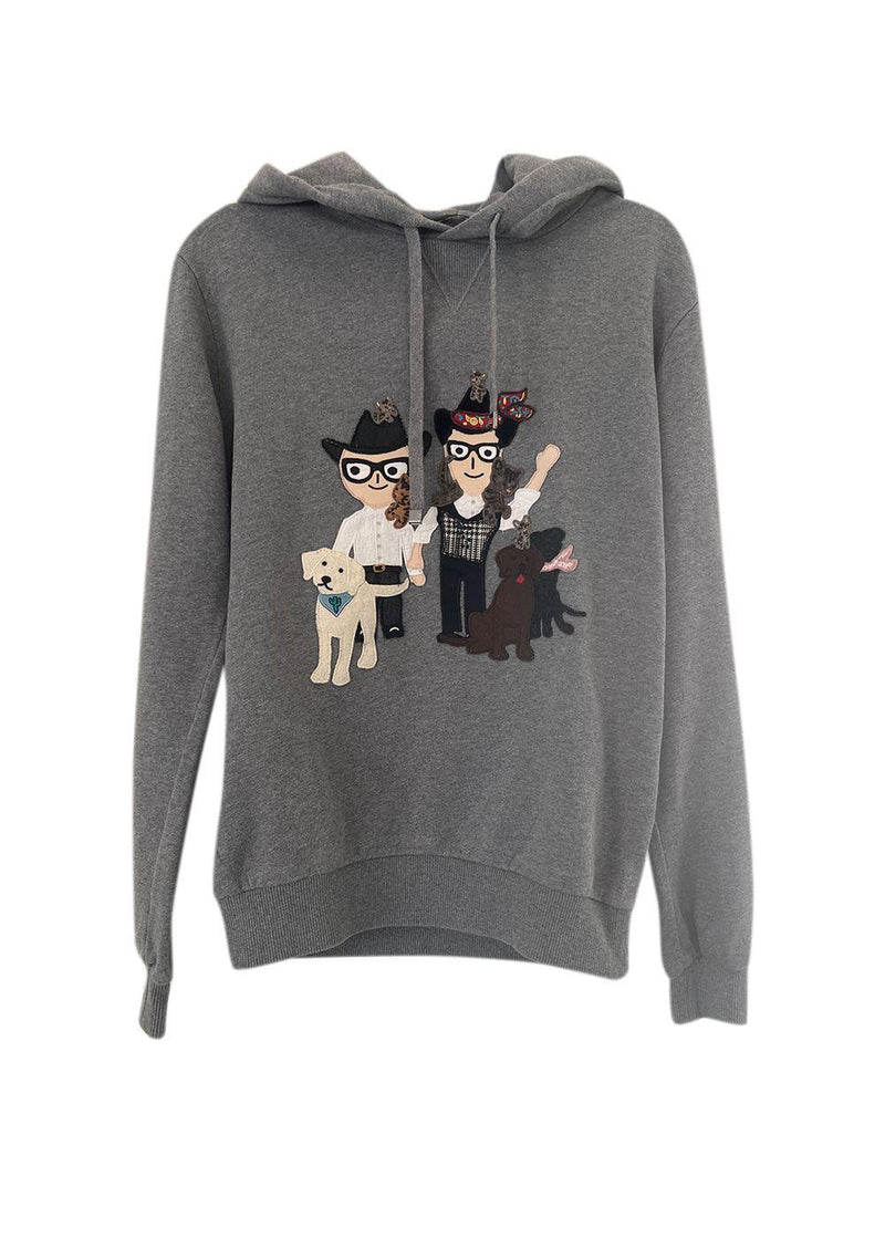DG Family Embroidered Grey Cotton Hoodie