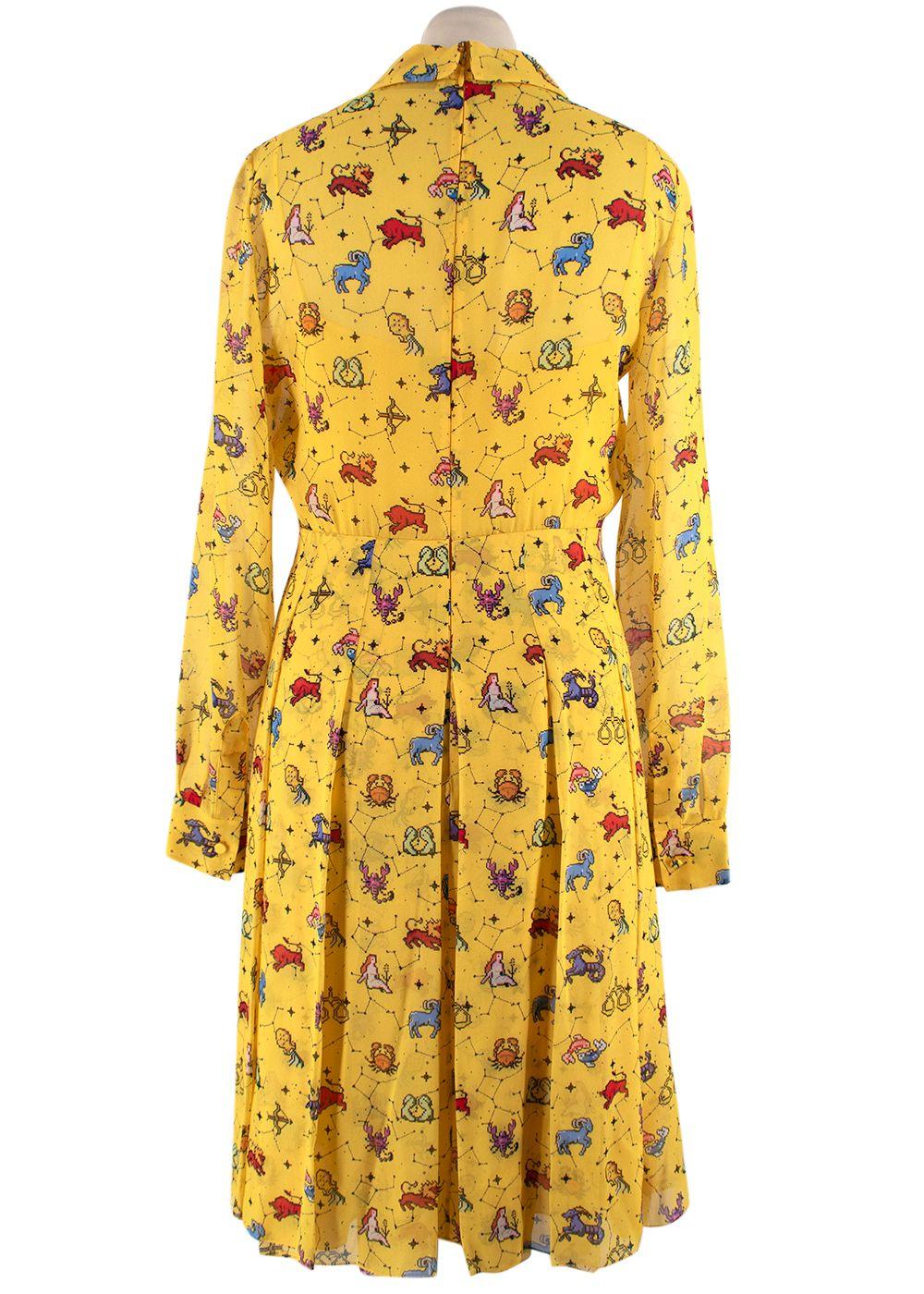 Dior Yellow Pixel Zodiac Pattern Silk Midi Dress