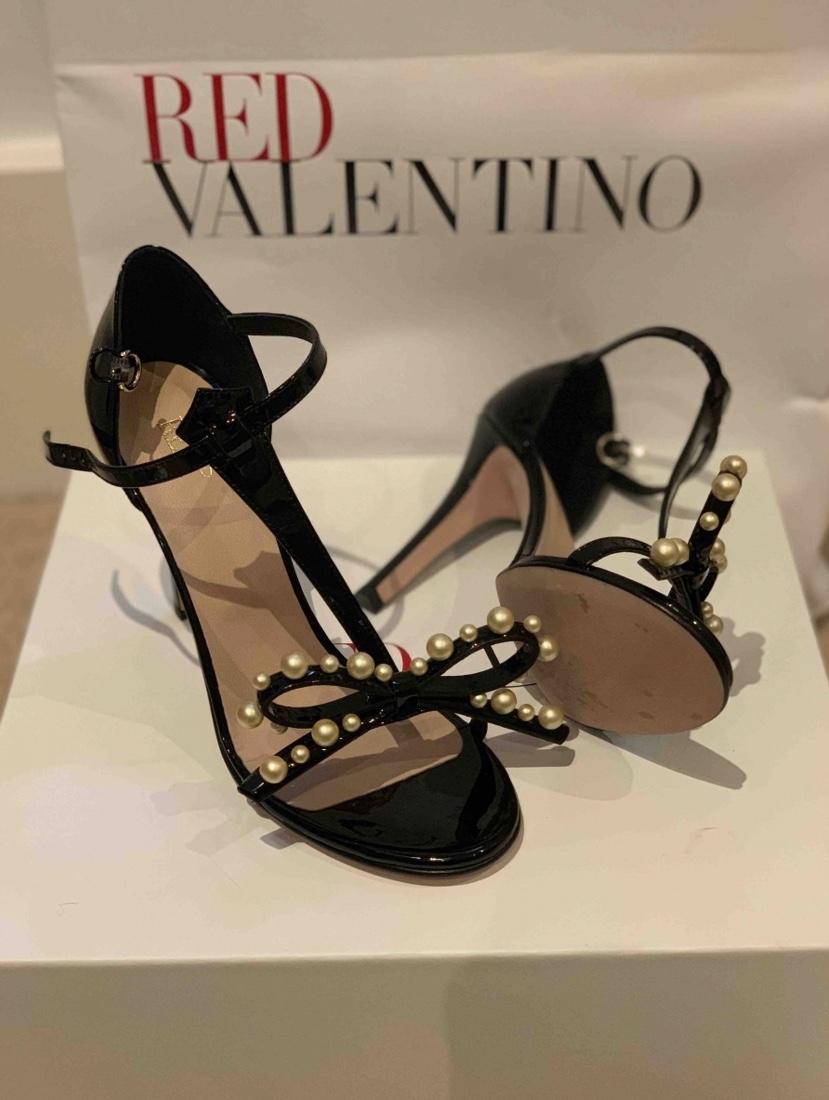 Red Valentino faux pearl embellished black sandals