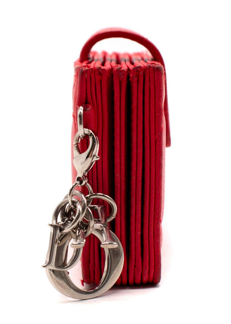 Dior Vibrant Red Leather Logo Chain Card Holder