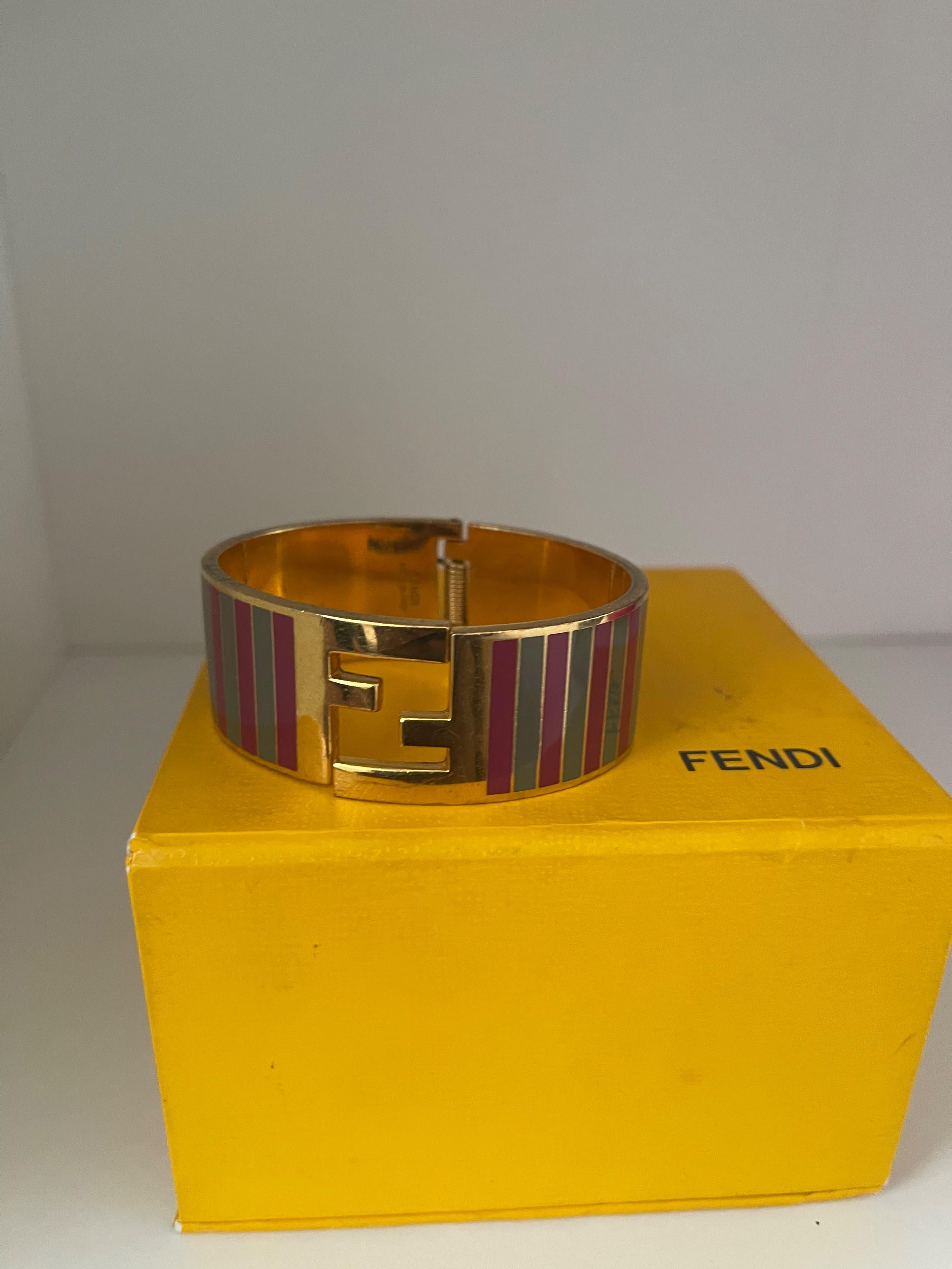 Striped enamel & gold-tone metal FF bangle