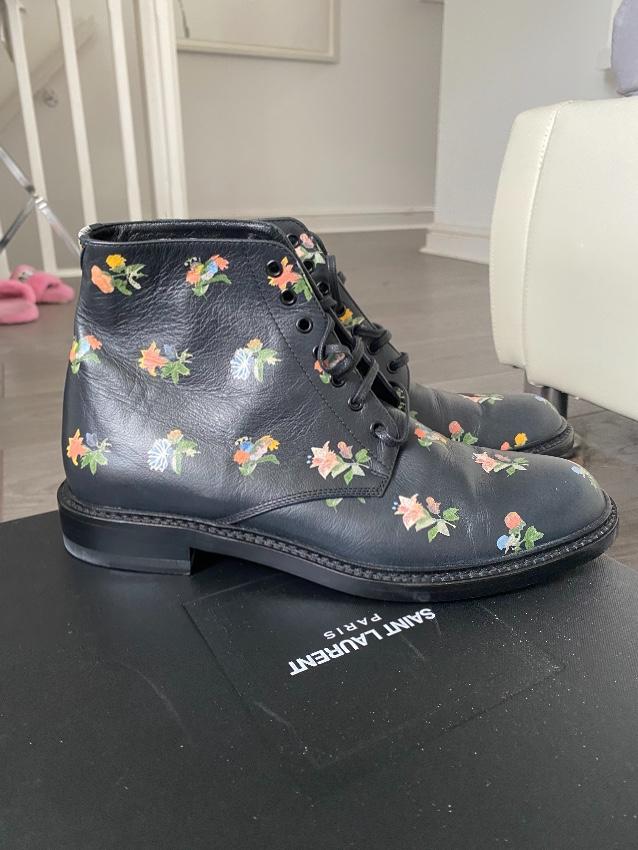 Saint Laurent Black Floral Lolita Ankle Boots
